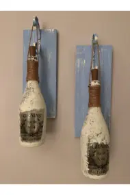 Tıpa Peri Led Işıklı Mavi Eskitme Ahşap Buzlu Cam Şampanya Şişesi Duvar Aplik 2'li Set - Görsel 5