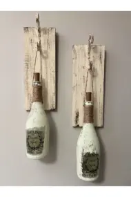 Tıpa Peri Led Işıklı Krem Kahve Renkli Buzlu Cam Şampanya Şişesi Duvar Aplik 2'li Set - Görsel 5