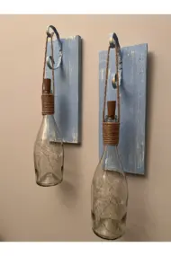 Tıpa Peri Led Işıklı Mavi Eskitme Ahşap Cam Şampanya Şişesi Duvar Aplik 2'li Set - Görsel 5