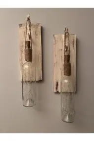 Tıpa Peri Led Işıklı Krem Kahve Cam Şarap Şişesi Duvar Aplik 2'li Set - Görsel 5