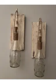 Tıpa Peri Led Işıklı Krem Kahve Cam Şampanya Şişesi Duvar Aplik 2'li Set - Görsel 5