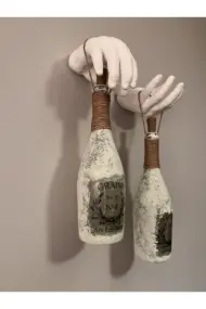 El Yapımı Heykel El Dekorlu Led Işıklı Buzlu Cam Şampanya Şişesi Aplik 2'li Set - Görsel 5