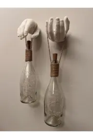 El Yapımı Heykel El Dekorlu Led Işıklı Şampanya Şişesi Aplik 2'li Set - Görsel 5