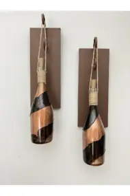 Led Işıklı Ahşap Kahverengi Vitray Cam Salon Bar Bahçe Dekoru Şampanya Şişesi Aplik 2'li Set - Görsel 5