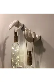 El Yapımı Heykel El Dekorlu Led Işıklı Beyaz Şarap Şişesi Aplik 2'li Set - Görsel 5