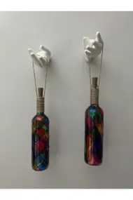 Kadın El Heykeli Led Işıklı Renkli Vitray Cam Şarap Şişesi Aplik Set Cafe, Bar, Bahçe, Ev Dekoru - Görsel 5