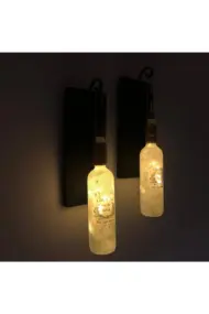 Led Işıklı Siyah Renkli Özel Buzlu Cam Şarap Şişesi Duvar Aplik 2'li Set - Görsel 5
