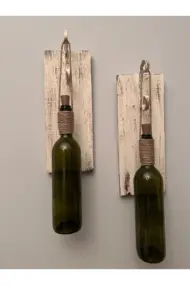 Tıpa Peri Led Işıklı Krem Kahve Retro Yeşil Şarap Şişesi Duvar Aplik 2'li Set - Görsel 5