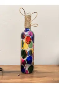 Renkli Vitray Cam Salon Bar Bahçe Dekoru Şarap Şişesi - Görsel 6