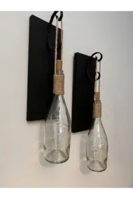 Tıpa Peri Led Işıklı Siyah Ahşap Cam Şampanya Şişesi Duvar Aplik 2'li Set - Görsel 6