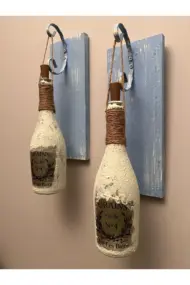Tıpa Peri Led Işıklı Mavi Eskitme Ahşap Buzlu Cam Şampanya Şişesi Duvar Aplik 2'li Set - Görsel 6