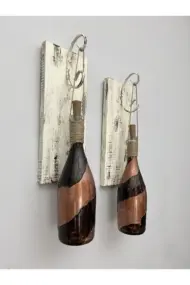 Led Işıklı Ahşap Kahverengi Vitray Cam Salon Bar Bahçe Dekoru Şampanya Şişesi Aplik 2 Li Set - Görsel 6