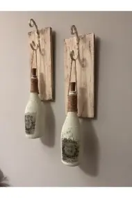 Tıpa Peri Led Işıklı Krem Kahve Renkli Buzlu Cam Şampanya Şişesi Duvar Aplik 2'li Set - Görsel 6