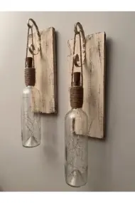 Tıpa Peri Led Işıklı Krem Kahve Cam Şarap Şişesi Duvar Aplik 2'li Set - Görsel 6