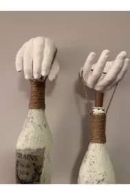 El Yapımı Heykel El Dekorlu Led Işıklı Buzlu Cam Şampanya Şişesi Aplik 2'li Set - Görsel 6