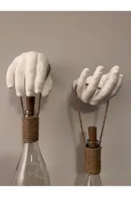 El Yapımı Heykel El Dekorlu Led Işıklı Şampanya Şişesi Aplik 2'li Set - Görsel 6