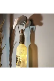 El Yapımı Heykel El Dekorlu Led Işıklı Buzlu Cam Şarap Şişesi Aplik - Görsel 6