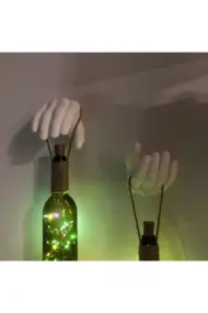 El Yapımı Heykel El Dekorlu Renkli Led Işıklı Yeşil Şarap Şişesi Aplik 2'li Set - Görsel 6