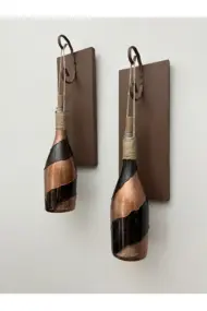 Led Işıklı Ahşap Kahverengi Vitray Cam Salon Bar Bahçe Dekoru Şampanya Şişesi Aplik 2'li Set - Görsel 6