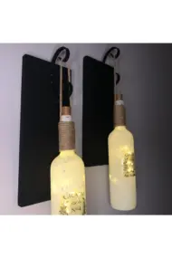 Led Işıklı Siyah Renkli Özel Buzlu Cam Şarap Şişesi Duvar Aplik 2'li Set - Görsel 6