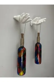 Kadın El Heykeli Led Işıklı Renkli Vitray Cam Şarap Şişesi Aplik Set Cafe, Bar, Bahçe, Ev Dekoru - Görsel 6