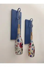 Led Işıklı Ahşap Koyu Mavi Renkli Vitray Cam Salon Bar Bahçe Dekoru Şampanya Şişesi Aplik 2'li Set - Görsel 6