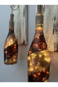 Led Işıklı Ahşap Kahverengi Vitray Cam Salon Bar Bahçe Dekoru Şampanya Şişesi Aplik 2 Li Set - Görsel 7