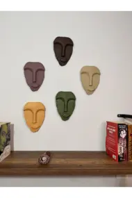 El Yapımı Minimalist Tasarım Duvar Dekorasyon Maskları (maskeleri) 5'li Set - Görsel 7