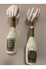 El Yapımı Heykel El Dekorlu Led Işıklı Buzlu Cam Şampanya Şişesi Aplik 2'li Set - Görsel 7