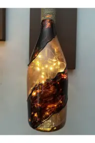 Led Işıklı Ahşap Kahverengi Vitray Cam Salon Bar Bahçe Dekoru Şampanya Şişesi Aplik 2'li Set - Görsel 7