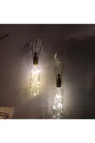 El Yapımı Heykel El Dekorlu Led Işıklı Beyaz Şarap Şişesi Aplik 2'li Set - Görsel 7