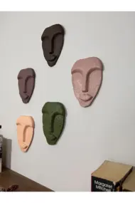 Özel Tasarım Dekoratif Duvar Maskeleri 5'li Set, Ev Dekoru, Kahverengi Dekor - Görsel 7