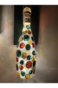 Led Işıklı Ahşap Koyu Yeşil Renkli Vitray Cam Salon Bar Bahçe Dekoru Şampanya Şişesi Aplik 2'li Set - Görsel 7