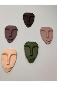 Özel Tasarım Dekoratif Duvar Maskeleri 5'li Set, Ev Dekoru, Kahverengi Dekor - Görsel 8