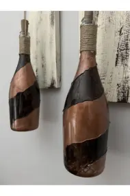 Led Işıklı Ahşap Kahverengi Vitray Cam Salon Bar Bahçe Dekoru Şampanya Şişesi Aplik 2 Li Set - Görsel 8