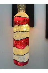 Led Işıklı Ahşap Kırmızı Renkli Vitray Cam Salon Bar Bahçe Dekoru Şarap Şişesi Duvar Aplik 2'li Set - Görsel 8