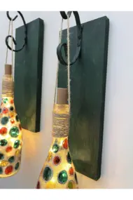 Led Işıklı Ahşap Koyu Yeşil Renkli Vitray Cam Salon Bar Bahçe Dekoru Şampanya Şişesi Aplik 2'li Set - Görsel 8