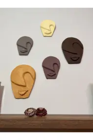 Soyut Tasarım El Yapımı Özel Pigment Boyalı Salon Oturma Odası Mutfak Duvar Dekoru Taş Mask 5'li Set - Görsel 8