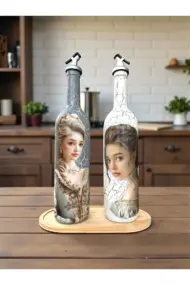 750 ml Vintage Desenli El Yapımı Cam Yağdanlık Sirkelik Seti – Dekoratif Mutfak & Masa - Görsel 3