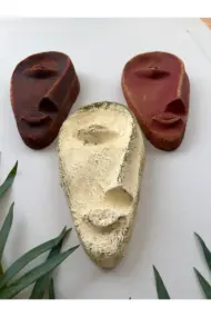 Özel Tasarım El Yapımı Heykel Soyut Yarım Ay Yüz Maske 3'lü Set, Duvar Dekor, Ev-ofis dekor - Görsel 5