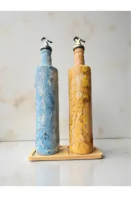 750 ml El Boyaması Cam Yağdanlık Seti – İstanbul Serisi | Mevlana & Galata Kulesi | Ahşap Standlı - Görsel 7