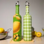 750 ml El Boyaması Yeşil Limon Desenli Cam Zeytinyağı & Sirkelik Şişe Seti – Mutfak Aksesuarı