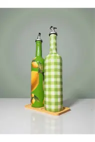 750 ml El Boyaması Yeşil Limon Desenli Cam Zeytinyağı & Sirkelik Şişe Seti – Mutfak Aksesuarı - Görsel 6