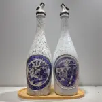 750 ml El Boyaması Cam Yağdanlık Seti | Klasik Tasarım | Crackle Efekt | Ahşap Standlı İkili Set