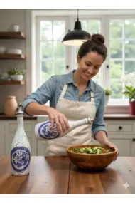 750 ml El Boyaması Cam Yağdanlık Seti | Klasik Tasarım | Crackle Efekt | Ahşap Standlı İkili Set - Görsel 6