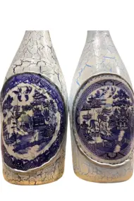 750 ml El Boyaması Cam Yağdanlık Seti | Klasik Tasarım | Crackle Efekt | Ahşap Standlı İkili Set - Görsel 7