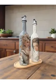 750 ml Vintage Desenli El Yapımı Cam Yağdanlık Sirkelik Seti – Dekoratif Mutfak & Masa - Görsel 4