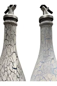 750 ml El Boyaması Cam Yağdanlık Seti | Klasik Tasarım | Crackle Efekt | Ahşap Standlı İkili Set - Görsel 8