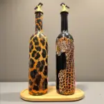 El Yapımı Leopar Desenli Cam Yağdanlık & Sirkelik 2 li set- Ahşap Tabanlı Özel Tasarım mutfak dekor