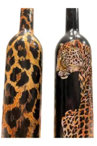 El Yapımı Leopar Desenli Cam Yağdanlık & Sirkelik 2 li set- Ahşap Tabanlı Özel Tasarım mutfak dekor - Görsel 8